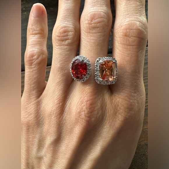 Sterling size 7 double stone ring - Picture 10 of 12